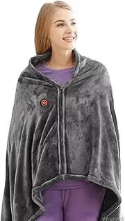 [Generic] Portable USB Heated Blanket Shawl,3 Heating Levels Wearable Cordless Electric Wraps Zipper Heated Blanket,Soft Shawl for WOM