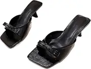[QEEFXLQI] High Heels High Heel Women's Shoes Bow Square Toe Open Toe Sandals Soft Sole Simple flip Flops Non-Slip