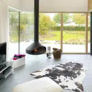 Black Suspended Indoor Floating Fireplace 360 Degree Reclining Firepit Wood Burn