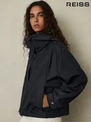 Reiss Navy Rhea Technical Water-Repellent Hooded Jacket (AK0923) | $510