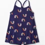 NWT HANNA ANDERSSON Navy Blue Retro Rainbow UVA/UVB Blocking Dress w/ Shorts 2T