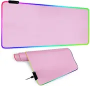 Migazelle RGB Gaming Mouse Pad, Extended Desk Mat 90x40cm 14 Lighting Modes Gaming Keyboard Pad Desk Mat, Extra Large Upgrade Thickening 5mm XXL Mouse Mat, Waterproof Non-Slip Rubber PC Gamer Pink