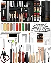 QMNNMA 102PCS Leather Working Tools Leather Tool Kit with Custom Storage Bag, Leather Carving Tools Leather Working Kit for Sewing Carving Cutting Punching Stamping