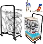 Mobile Art Drying Rack for Classrooms,Stack Rack for Painting,20 Shelves Mobile Metal Art Storage Rack,for Works of Art, Painting Paper and Print Drying Rack