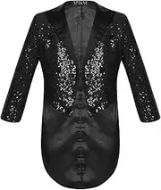 [TiaoBug] Kids Boys Sequin Tailcoat Swallowtail Suit Jacket Lapel Long Sleeve Blazer Coat Party Show Tuxedo Dress Coat