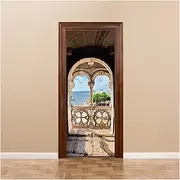 Door Stickers Modern Door Sticker Self Adhesive Vinyl Retro Stair Pattern Wall Sticker Waterproof Scenery Home Decor Decal (Color : C, Size : 38.5x200cmx2pcs)