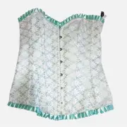 Adore Me Size M Corset Bustier Blue Satin Trimmed Lace Up Hook Eye Closures NEW