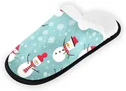 RPLIFE Unisex Slippers, Snowmen and Snowflakes on a Blue Comfy House Slippers for Women Soft Spa Slippers, Machine Washable Hotel Slippers, Snowmen and Snowflakes on a Blue, Large