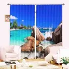 Blue Sea Joins The Rocks 3D Blockout Photo Print Curtain Fabric Curtains Window