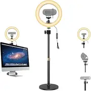 Magnetic Webcam Selfie Light Holder, 26cm Ring Light with Adjustable Desk Stand, Compatible with Logitech Brio 500/300/100/4K, C270/C270i/C300 Webcams