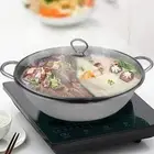 Stainless Steel Induction Twin Hot Pot Mandarin Duck Hotpot with Glass Lid 36cm