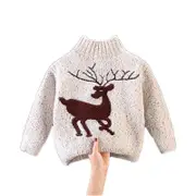 Nevenka Baby Boys Girls Sweater Reindeer Print Turtleneck Knitted Pullover-Beige