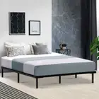 Powder Coated Steel Bed Frame Queen Size Mattress Base Platform Wooden Slats