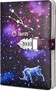 ARRLSDB A5 Creative Password Lock Journal PU Leather Combination Lock Diary Locking Diary Notepad (Taurus)