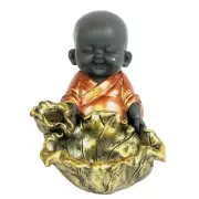 Smiley Monk Ceramic Backflow Cone Incense Burner Holder Waterfall Yoga