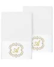Linum Home Textiles Set of Two 100% Turkish Cotton Monogram Embellished Hand Towels