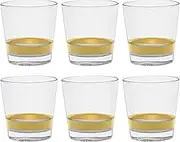 European Quality - Glass - Set of 6 - Double Old Fashioned Glasses - Uniquely Designed - with Gold Band - 13.5 oz. - Made in Europe