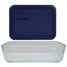 Pyrex (1) 7210 3-Cup Glass Dish and (1) 7210-PC Dark Blue Lid