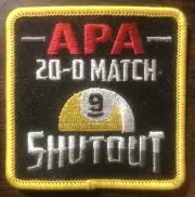 APA 20-0 MATCH SHUTOUT 9BALL (9 BALL) AMERICAN POOL PLAYERS SQUARE PATCH