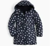 J.CREW Girls' long floral puffer coat with eco-friendly Primaloft