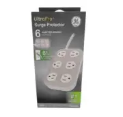 GE 6-Outlet Surge Protector 490J 6' Braided Cord Gray/Cream