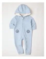 [Sprout] Sherpa Lined Lion Face Quilted Coverall in Blue Marle