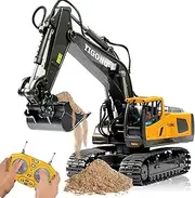 linzezon RC Dump Truck Car, Remote Control Excavator, Kids RC Dump Truck Toy, 2.4Ghz RC Construction Toys with Metal Shovel, Lights, Sounds (B)