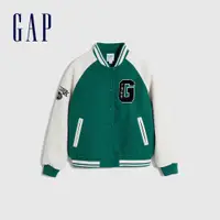 在飛比找蝦皮商城優惠-Gap 女童裝 Logo印花圓領棒球外套-白綠拼接(7892