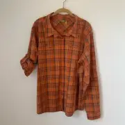Cabela’s Cobble Creek Women Orange Plaid Button Up Shirt 2XL New