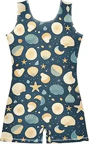 [FRODOTGV] Sea Shell Dark Blue Leotards for Girls Gymnastics Kids Tumbling Outfit for Dancewear, Tumbling Class, Swimming