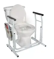 Stand Alone Toilet Safety Rail with Magazine Holder & Padded Armrests, Tool Free