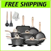 20-Piece Granite Coated Nonstick Cookware Set - Induction Compatible Gray