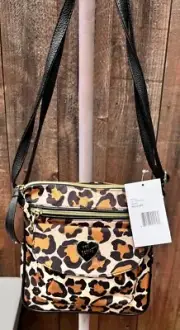 Betsey Johnson Nylon Mush Brown Crossbody Messenger Bag Animal Print BB16445