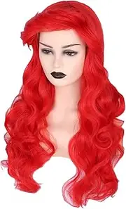 Topcosplay Ariel Wig Adult Women Halloween Costume Wigs Red Long Curly Cosplay Wig