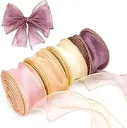 4 Roll Organza Ribbon for Gift Wrapping, Total 40 Yards Gift Wrap Ribbons, Chiffon Ribbon for Gift Party Decoration (Golden Edge)