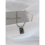 【哈極品】二手品《CHRISTIAN DIOR 迪奧 藍銀色DIOR字樣長牌水蛇鍊 /項鍊 /飾品 》