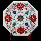 12'' antique white Marble side Center Table Top multi Stone Inlay malachite w11