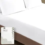 Premium Hotel Quality 1-Piece Cotton Fitted Sheet, Luxury Softest 600 Thread Count Egyptian Feel Sateen Weave Bottom Sheet, Deep Pocket up to 18 in, California King Size, White