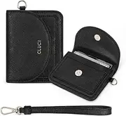 [CLUCI] Small Womens Wallet Leather RFID Blocking Card Holder Ladies Wallets with Wrist Strap, Black, Compact