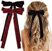 [HUATEEN] Hair Bows,2 PCS Hair Bow Velvet Bows Clip Ribbon Ponytail Holder Accessories Slides Metal Clips French Barrette for Women Girls Toddlers Teens Kids Black Red