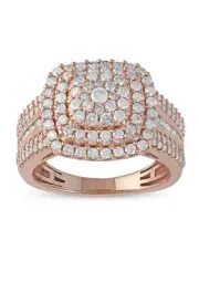 10K Rose Gold Ct Diamond Cushion Shape Cluster Double Halo Wedding Ring Set