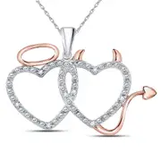 10k Two-tone Gold Round Diamond Angel Devil Heart Pendant 1/20 Cttw
