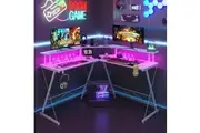 Advwin L- Shape LED Computer Gaming Desk 126cm White