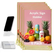 8.5X11 Acrylic Sign Holder 6 Pack with Gold Frame Double Sided Table Menu Hol...