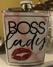 Boss Lady Stainless Steel 8 oz Liquor Flask Pink / White