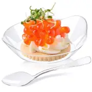 100 Pack Mini Dessert Plates, Small Clear Plastic Trays with Spoons Disposabl...