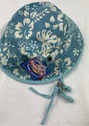 NEW Dorfman Pacific Kindercaps Bucket Hat/Cap 4-6X Blue White Leaves Snap Sides