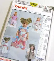 Burda 8308 Doll Clothes Sewing Pattern 2 Sizes 12 to 14 in and 16 to 18 in Uncut