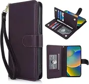 Procarcasa for iPhone 16 Wallet Case,for iPhone 16 Case [7 Card Holders][Wrist Strap] PU Leather Wallet Shockproof Stand Kickstand Magnetic Clourse Phone Cover-Dark Purple