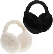 [GAROZATION] Earmuffs Winter Plush Warm Ear Muffs Black/white Comfortable for Outdoor Indoor Use
